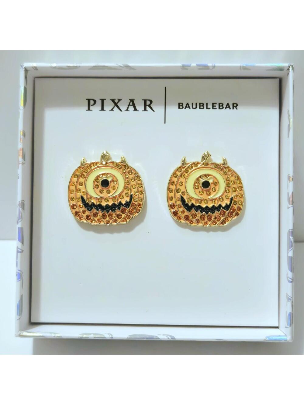 BaubleBar x Disney Pixar Mike Wazowski Halloween Pumpkin Jeweled Earrings NIB